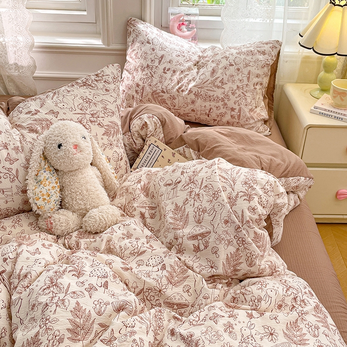 梦卓家纺 2026新款云感木棉双层纱单品被套 蘑菇小兔屋