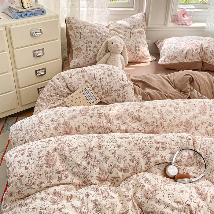 91家纺网 家纺一手货源 找家纺 梦卓家纺 2026新款云感木棉双层纱单品被套 蘑菇小兔屋