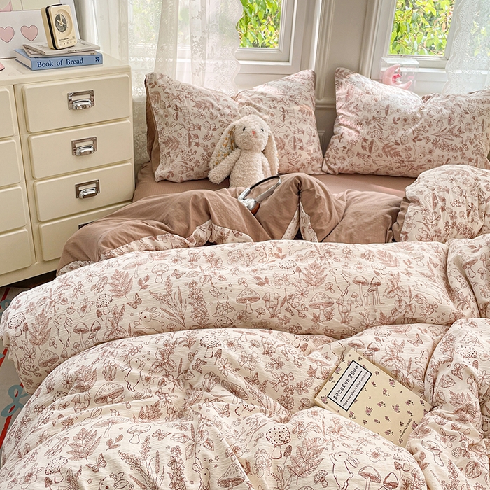 91家纺网 家纺一手货源 找家纺 梦卓家纺 2026新款云感木棉双层纱单品被套 蘑菇小兔屋