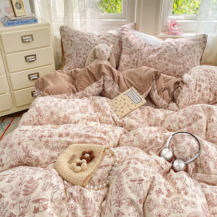 91家纺网 家纺一手货源 找家纺 梦卓家纺 2026新款云感木棉双层纱单品被套 蘑菇小兔屋