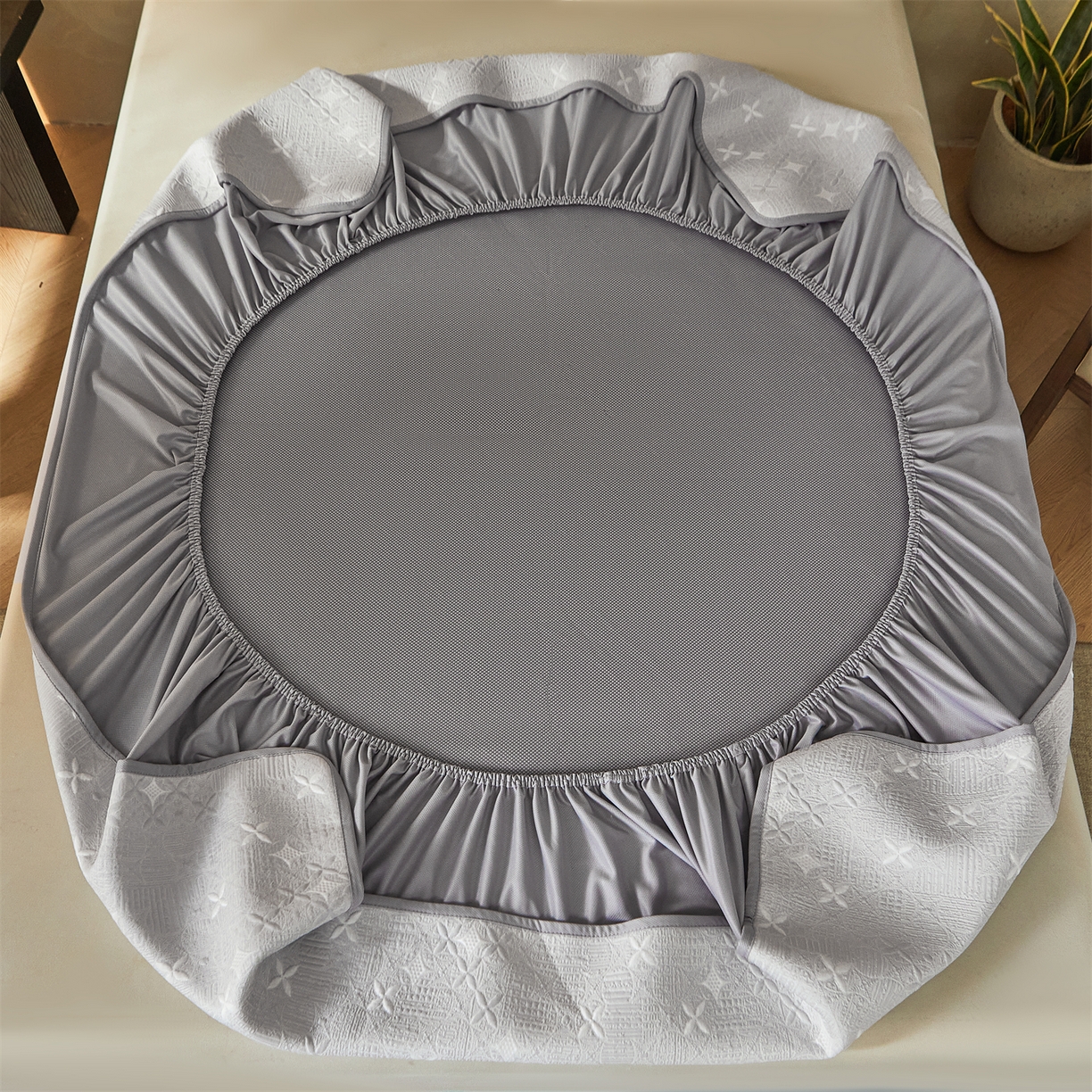 91家纺网 家纺一手货源 找家纺 慕木家纺 2026新款冰豆豆满天星凉席床笠席子凉席 床笠款-满天星-灰