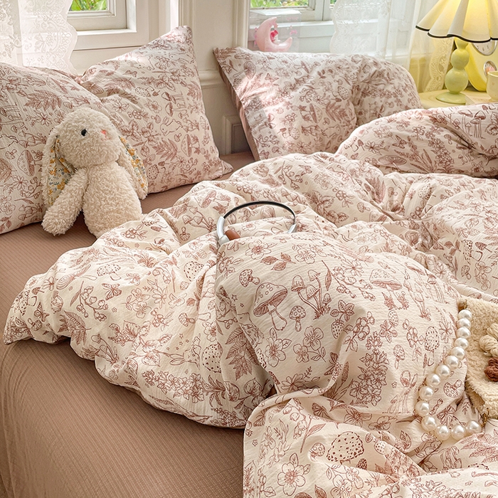 91家纺网 家纺一手货源 找家纺 梦卓家纺 2026新款云感木棉双层纱单品被套 蘑菇小兔屋