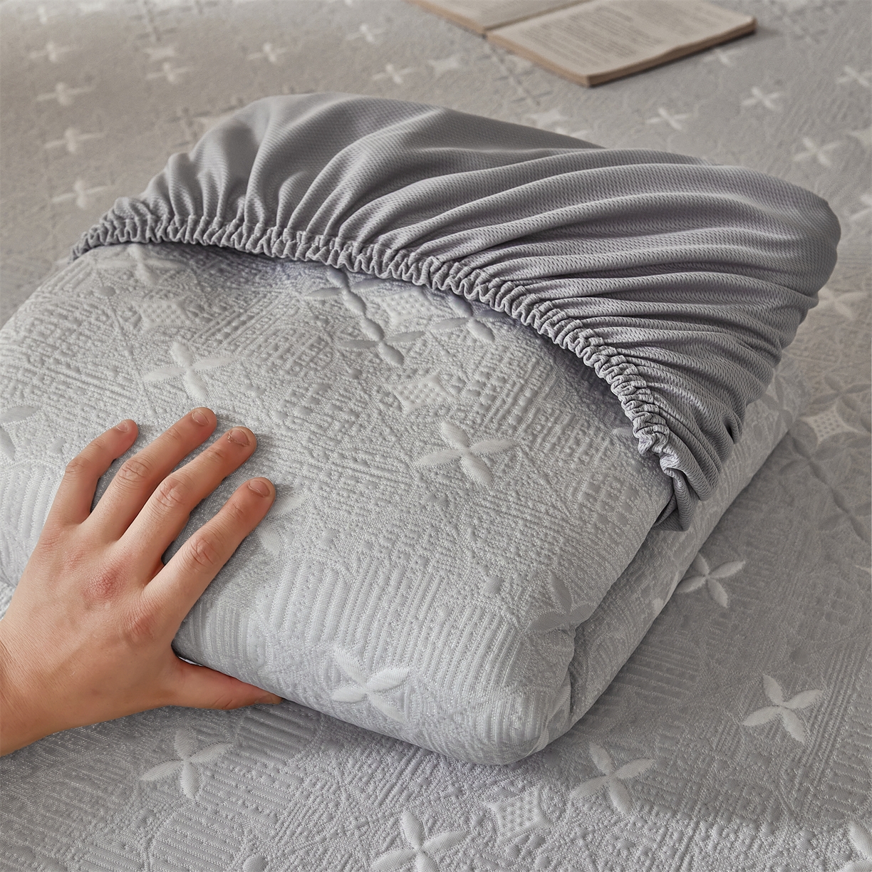 91家纺网 家纺一手货源 找家纺 慕木家纺 2026新款冰豆豆满天星凉席床笠席子凉席 床笠款-满天星-灰