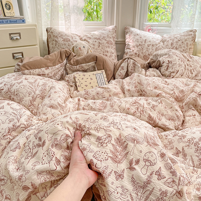 91家纺网 家纺一手货源 找家纺 梦卓家纺 2026新款云感木棉双层纱单品被套 蘑菇小兔屋