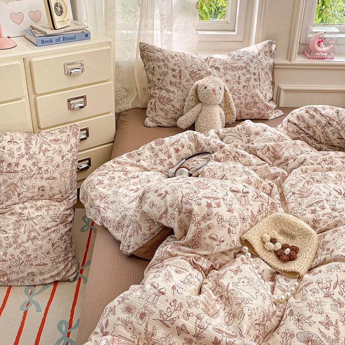 91家纺网 家纺一手货源 找家纺 梦卓家纺 2026新款云感木棉双层纱单品被套 蘑菇小兔屋