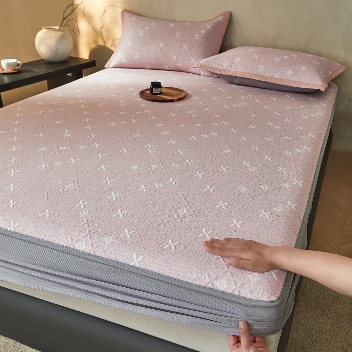慕木家纺 2026新款冰豆豆满天星凉席床笠席子凉席 床笠款-满天星-粉