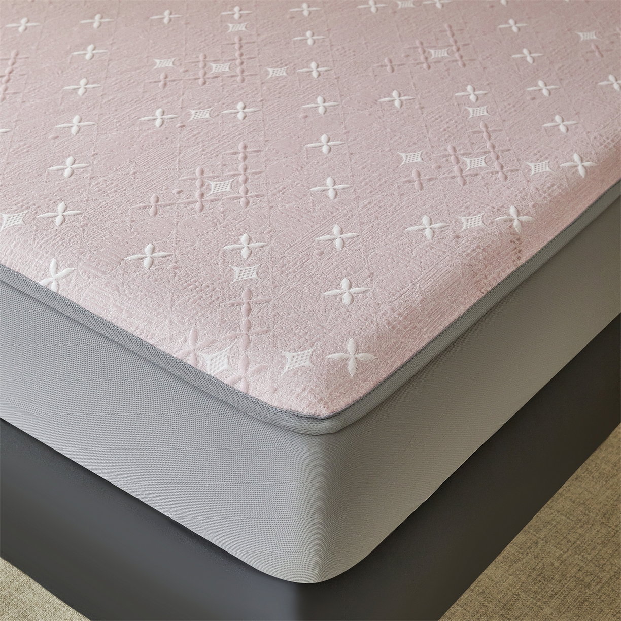 91家纺网 家纺一手货源 找家纺 慕木家纺 2026新款冰豆豆满天星凉席床笠席子凉席 床笠款-满天星-粉