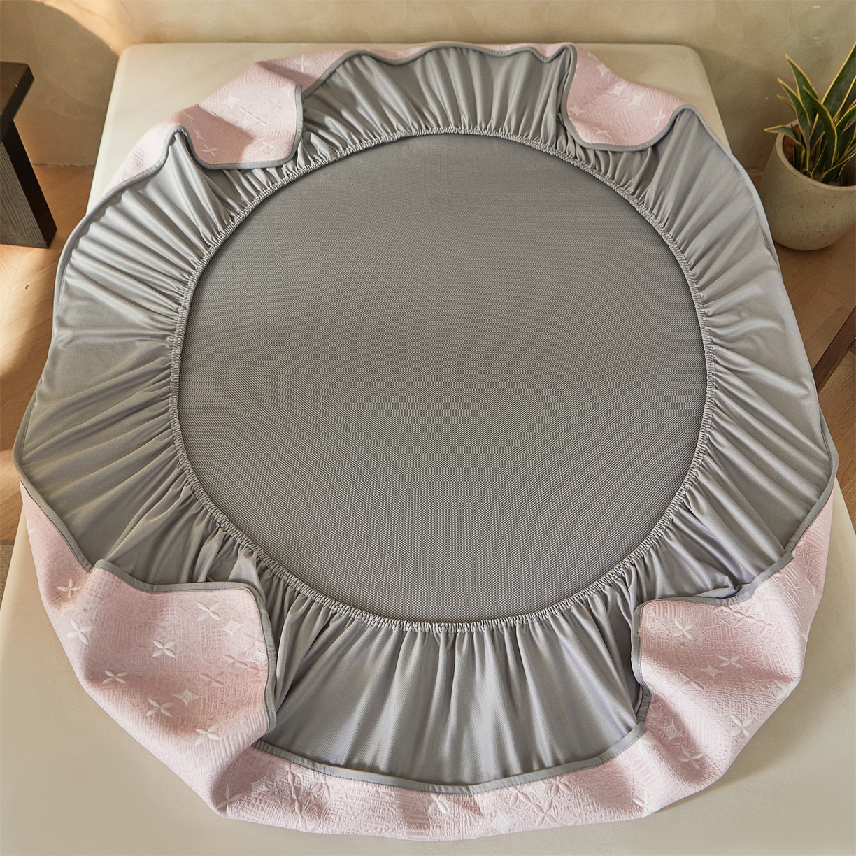 91家纺网 家纺一手货源 找家纺 慕木家纺 2026新款冰豆豆满天星凉席床笠席子凉席 床笠款-满天星-粉