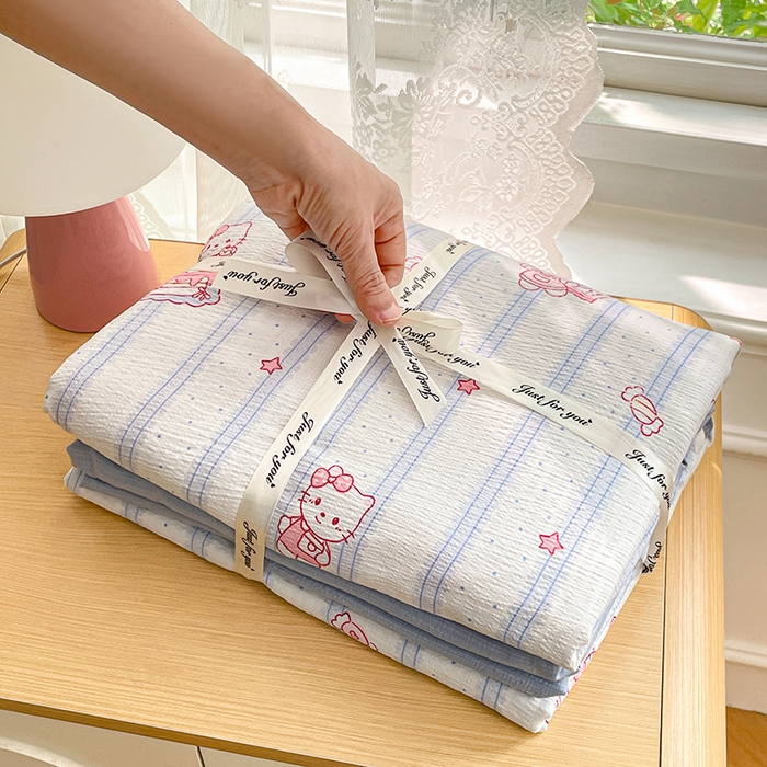 91家纺网 家纺一手货源 找家纺 梦卓家纺 2026新款云感木棉双层纱单品被套 奶蓝KT