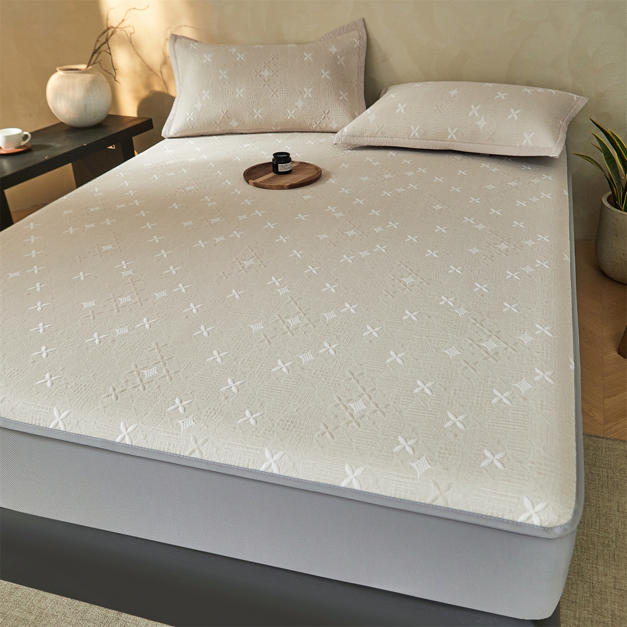 91家纺网 家纺一手货源 找家纺 慕木家纺 2026新款冰豆豆满天星凉席床笠席子凉席 床笠款-满天星-卡其