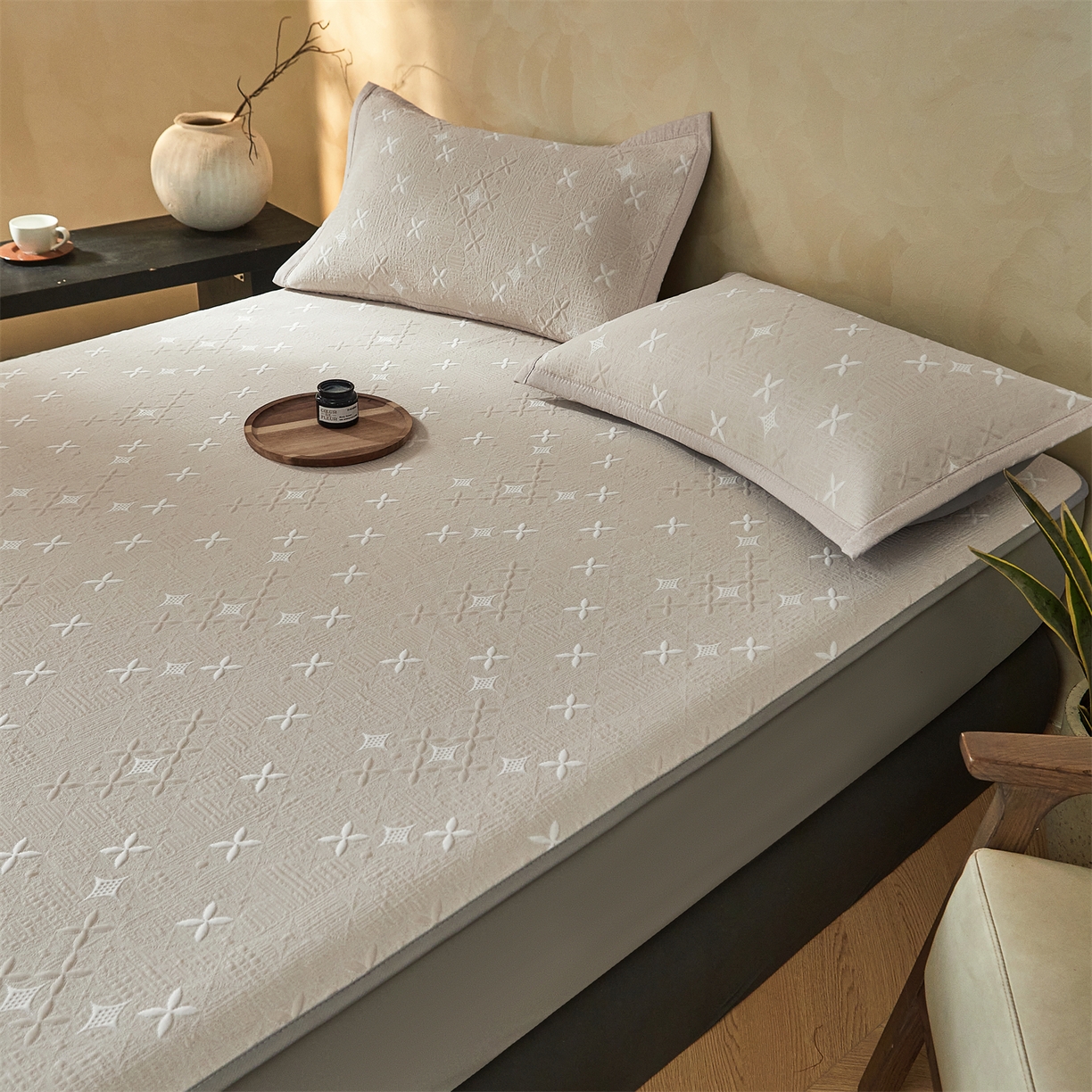 91家纺网 家纺一手货源 找家纺 慕木家纺 2026新款冰豆豆满天星凉席床笠席子凉席 床笠款-满天星-卡其