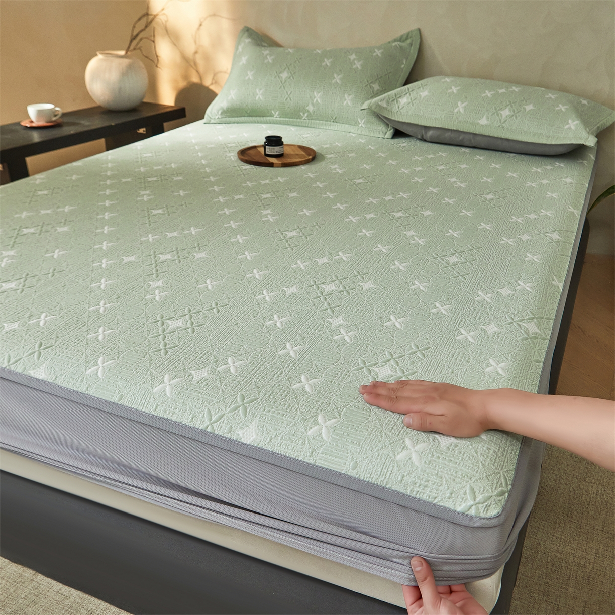 慕木家纺 2026新款冰豆豆满天星凉席床笠席子凉席 床笠款-满天星-绿
