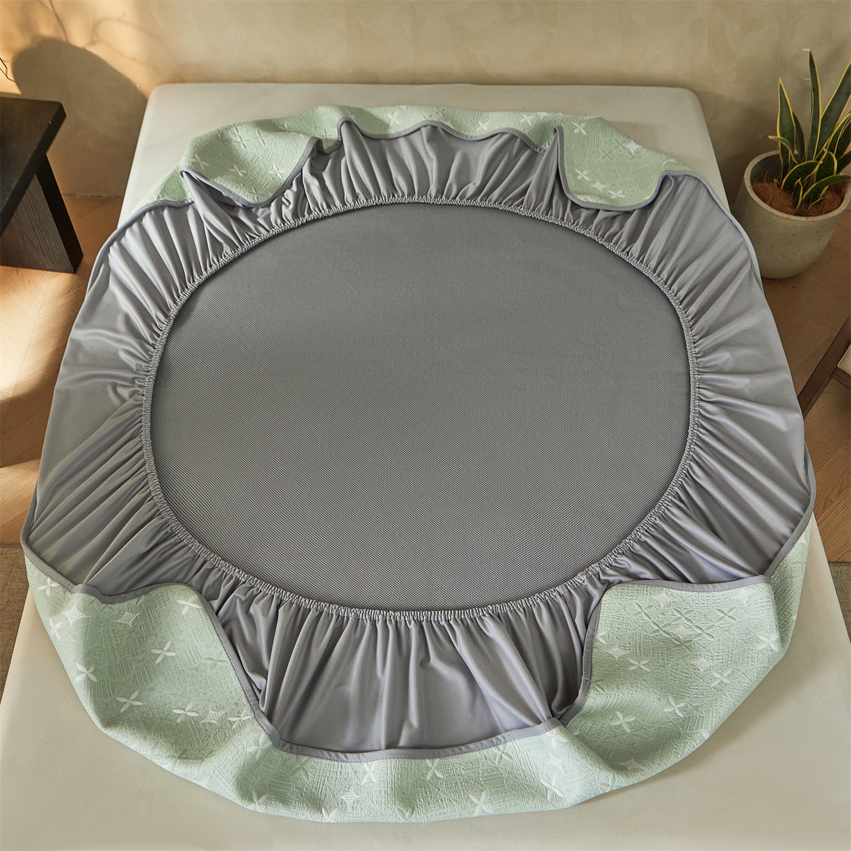 91家纺网 家纺一手货源 找家纺 慕木家纺 2026新款冰豆豆满天星凉席床笠席子凉席 床笠款-满天星-绿