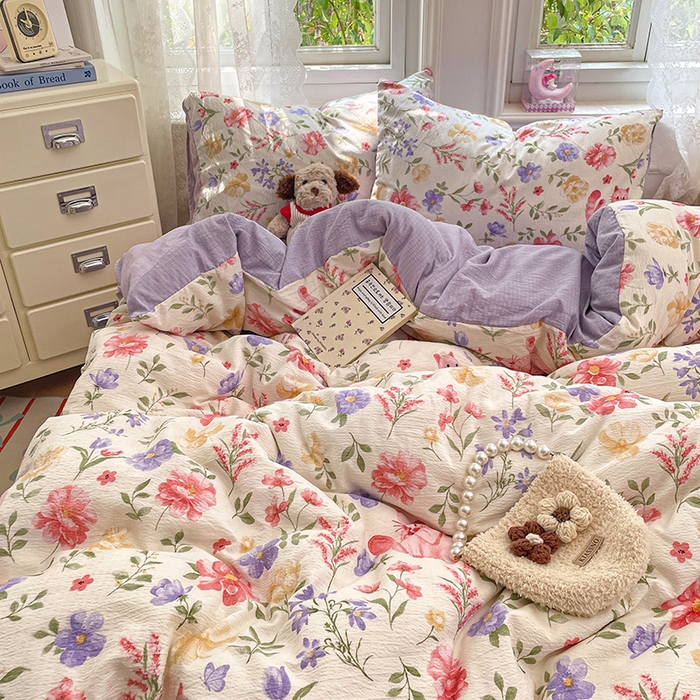 91家纺网 家纺一手货源 找家纺 梦卓家纺 2026新款云感木棉双层纱单品被套 紫花小猫