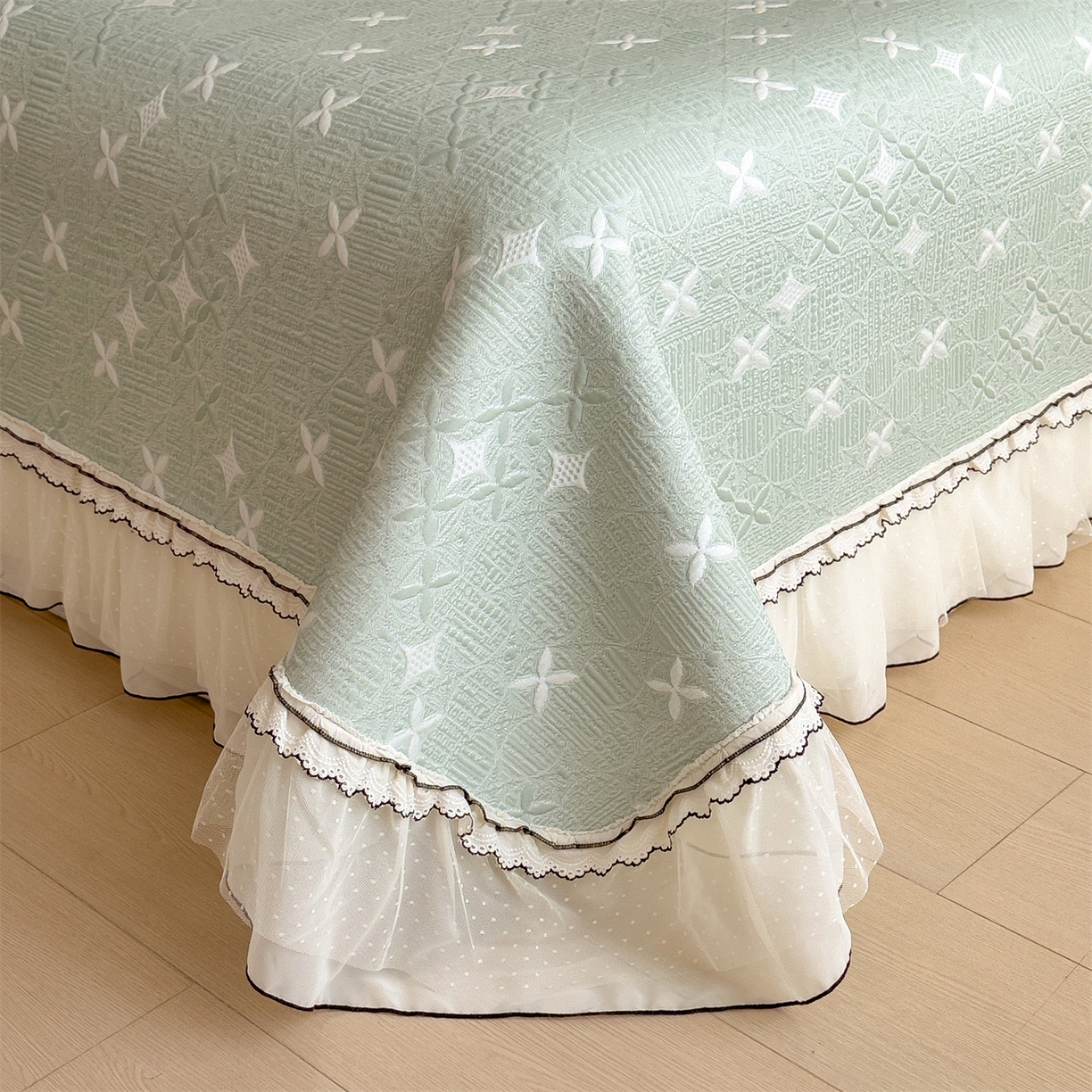 91家纺网 家纺一手货源 找家纺 慕木家纺 2026新款满天星系列冰豆豆凉席(三明治复合)乙纶面料 满天星-绿