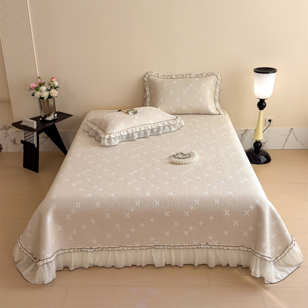 91家纺网 家纺一手货源 找家纺 慕木家纺 2026新款满天星系列冰豆豆凉席(三明治复合)乙纶面料 满天星-卡其