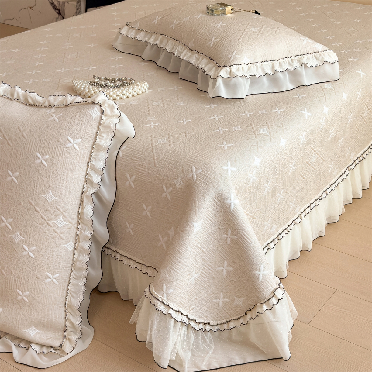 慕木家纺 2026新款满天星系列冰豆豆凉席(三明治复合)乙纶面料 满天星-卡其