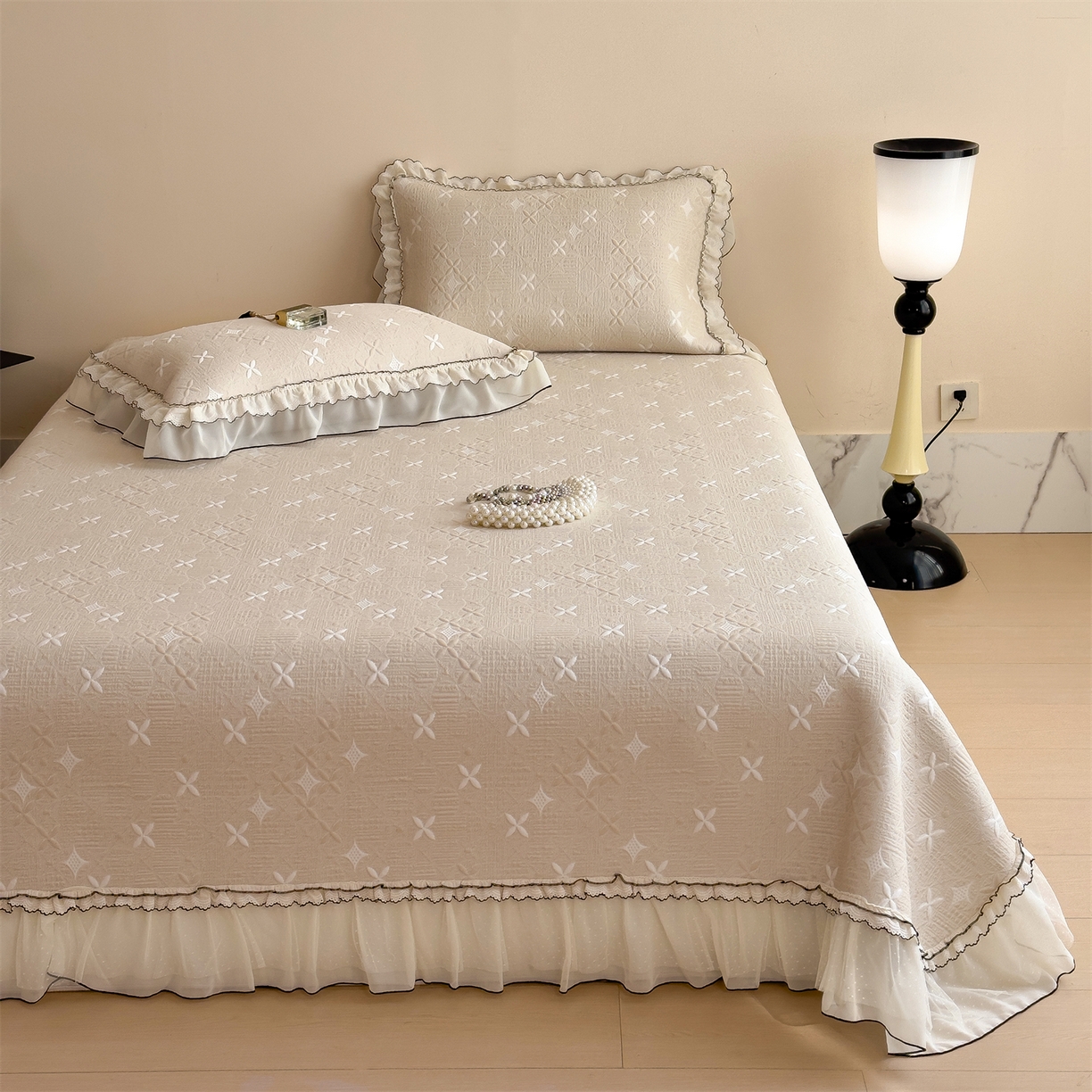 91家纺网 家纺一手货源 找家纺 慕木家纺 2026新款满天星系列冰豆豆凉席(三明治复合)乙纶面料 满天星-卡其