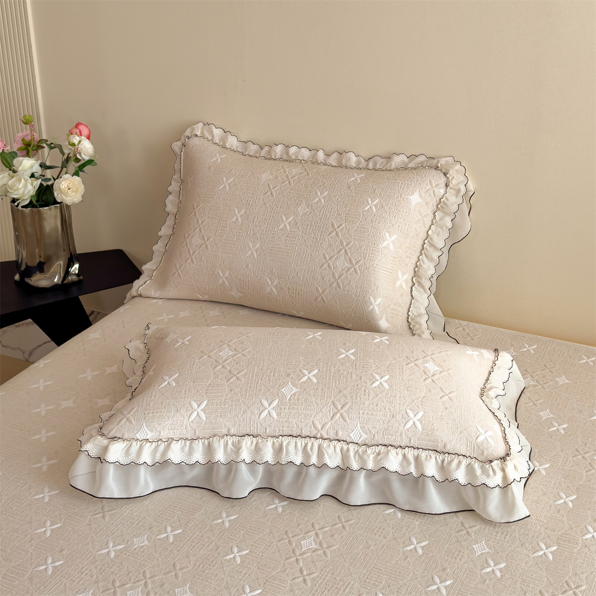 91家纺网 家纺一手货源 找家纺 慕木家纺 2026新款满天星系列冰豆豆凉席(三明治复合)乙纶面料 满天星-卡其