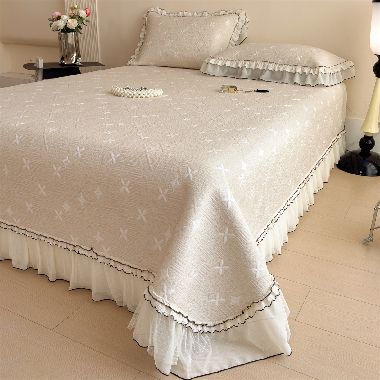 91家纺网 家纺一手货源 找家纺 慕木家纺 2026新款满天星系列冰豆豆凉席(三明治复合)乙纶面料 满天星-卡其