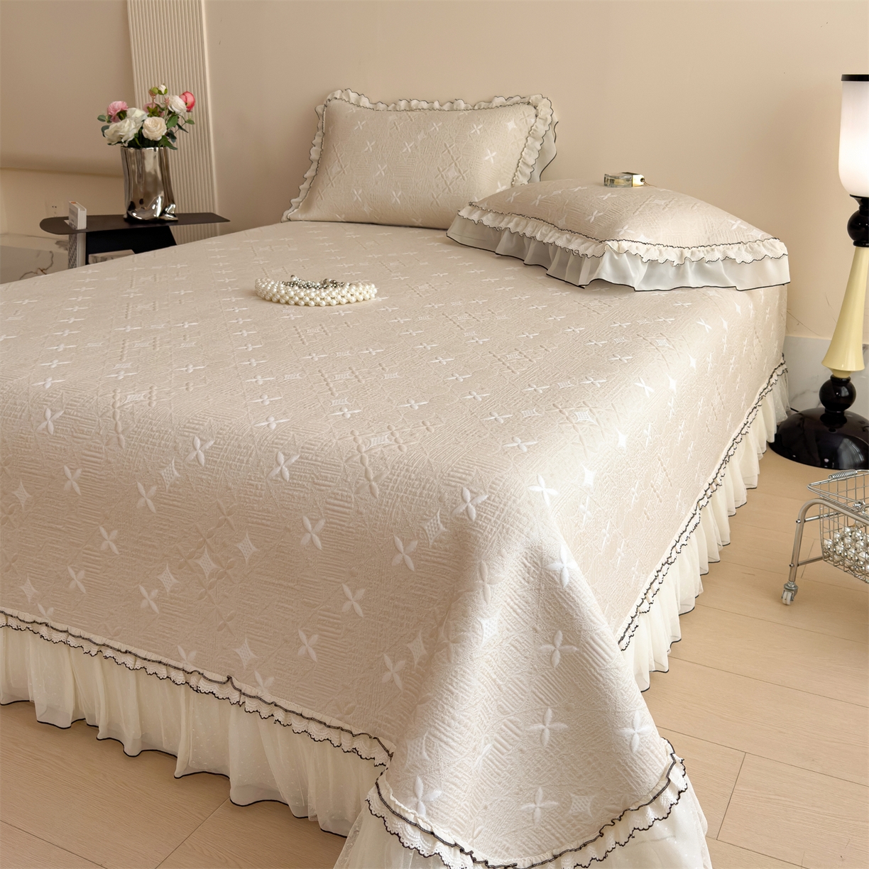 91家纺网 家纺一手货源 找家纺 慕木家纺 2026新款满天星系列冰豆豆凉席(三明治复合)乙纶面料 满天星-卡其