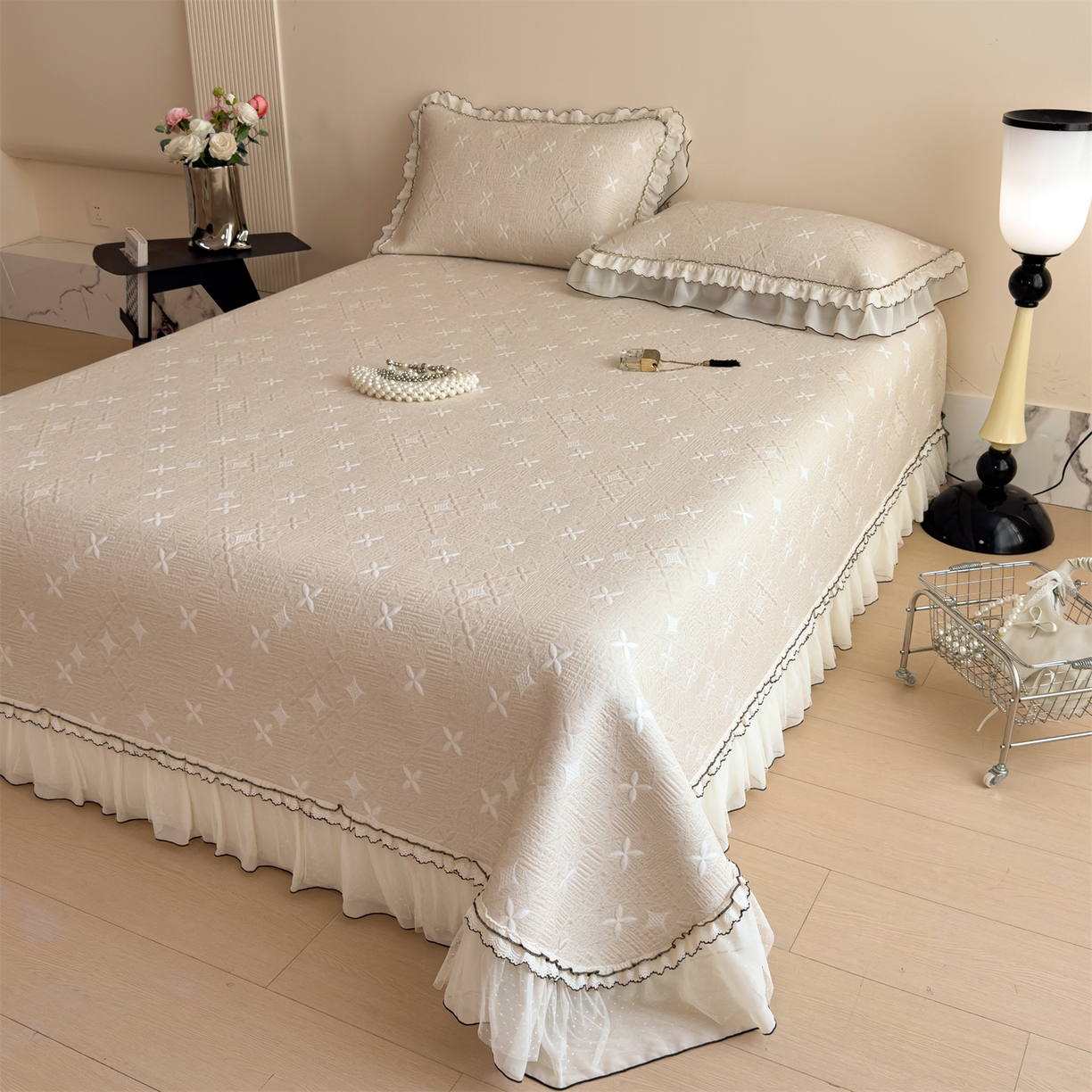 91家纺网 家纺一手货源 找家纺 慕木家纺 2026新款满天星系列冰豆豆凉席(三明治复合)乙纶面料 满天星-卡其