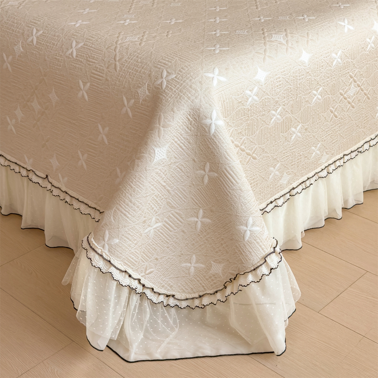 91家纺网 家纺一手货源 找家纺 慕木家纺 2026新款满天星系列冰豆豆凉席(三明治复合)乙纶面料 满天星-卡其