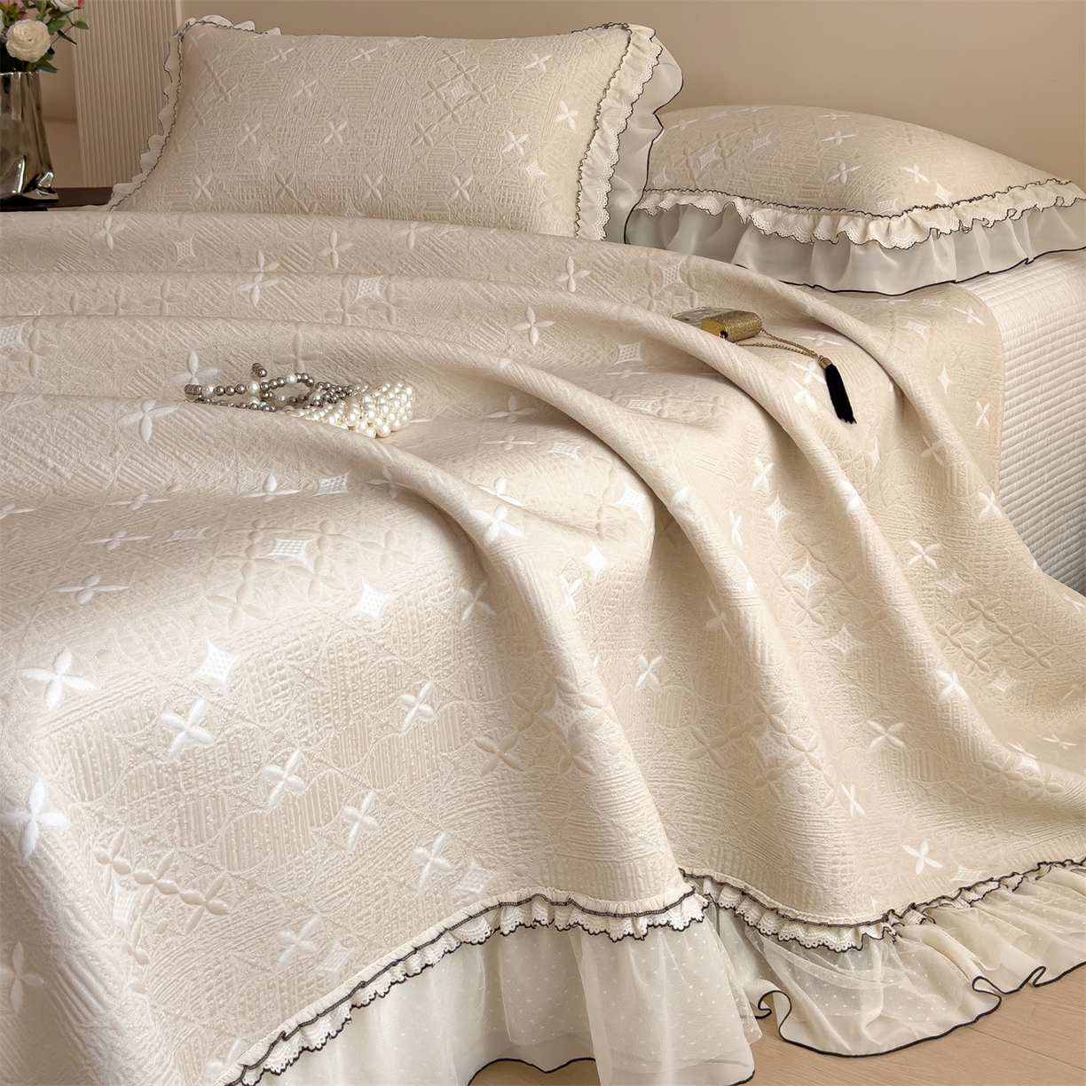 91家纺网 家纺一手货源 找家纺 慕木家纺 2026新款满天星系列冰豆豆凉席(三明治复合)乙纶面料 满天星-卡其