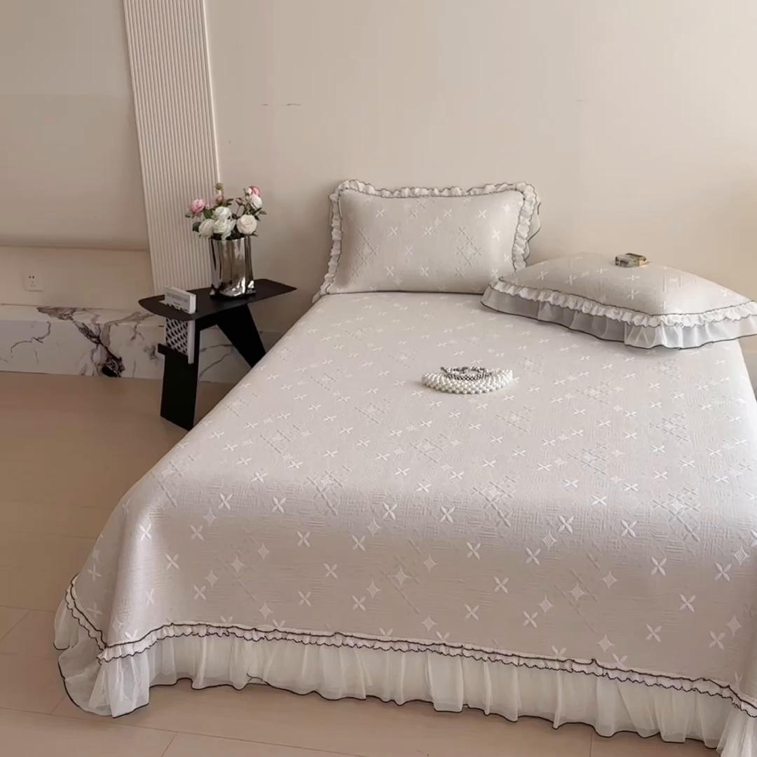 91家纺网 家纺一手货源 找家纺 慕木家纺 2026新款满天星系列冰豆豆凉席(三明治复合)乙纶面料 满天星-卡其