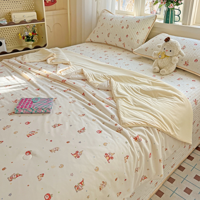 91家纺网 家纺一手货源 找家纺 卡普家居 2026新款A类锦氨凉感印花夏被床盖床单款四件套 星星人