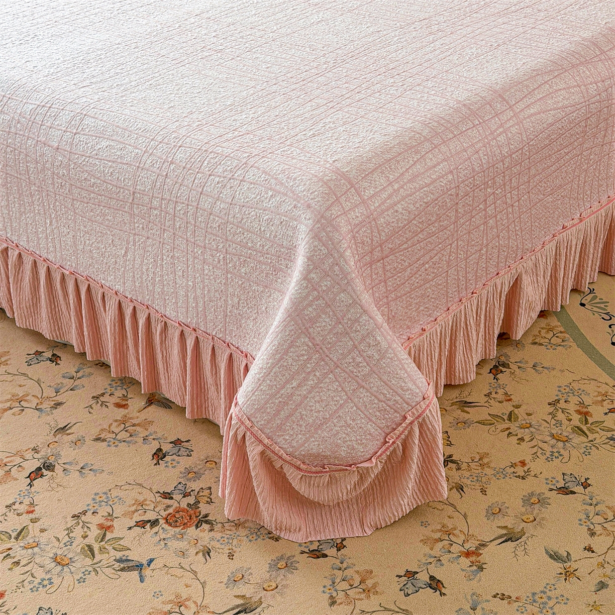 91家纺网 家纺一手货源 找家纺 慕木家纺 2026新款满天星系列冰豆豆凉席(三明治复合)乙纶面料 罗马曲线-粉