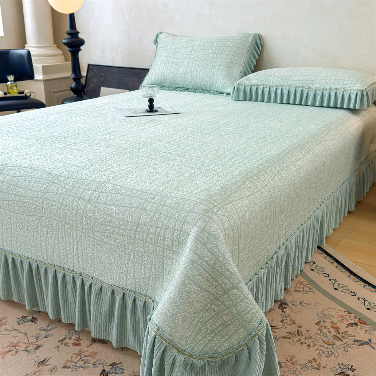 慕木家纺 2026新款满天星系列冰豆豆凉席(三明治复合)乙纶面料 罗马曲线-绿