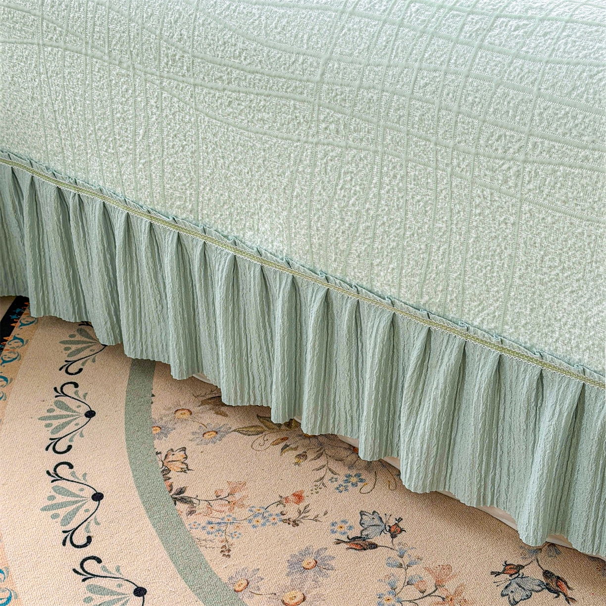 91家纺网 家纺一手货源 找家纺 慕木家纺 2026新款满天星系列冰豆豆凉席(三明治复合)乙纶面料 罗马曲线-绿