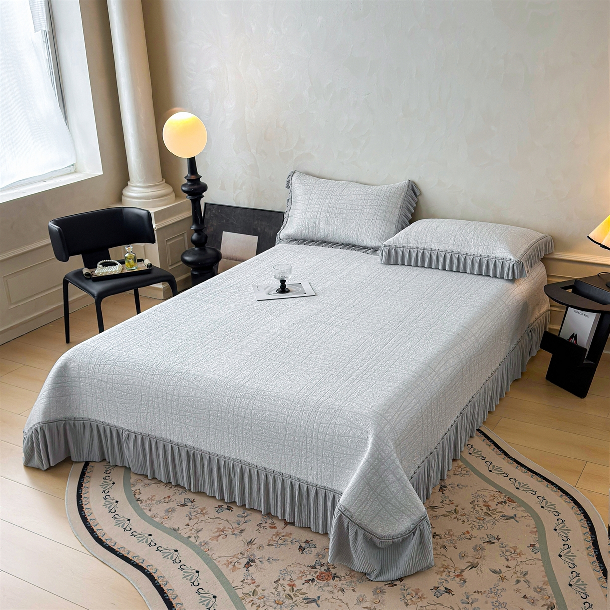 91家纺网 家纺一手货源 找家纺 慕木家纺 2026新款满天星系列冰豆豆凉席(三明治复合)乙纶面料 罗马曲线-灰