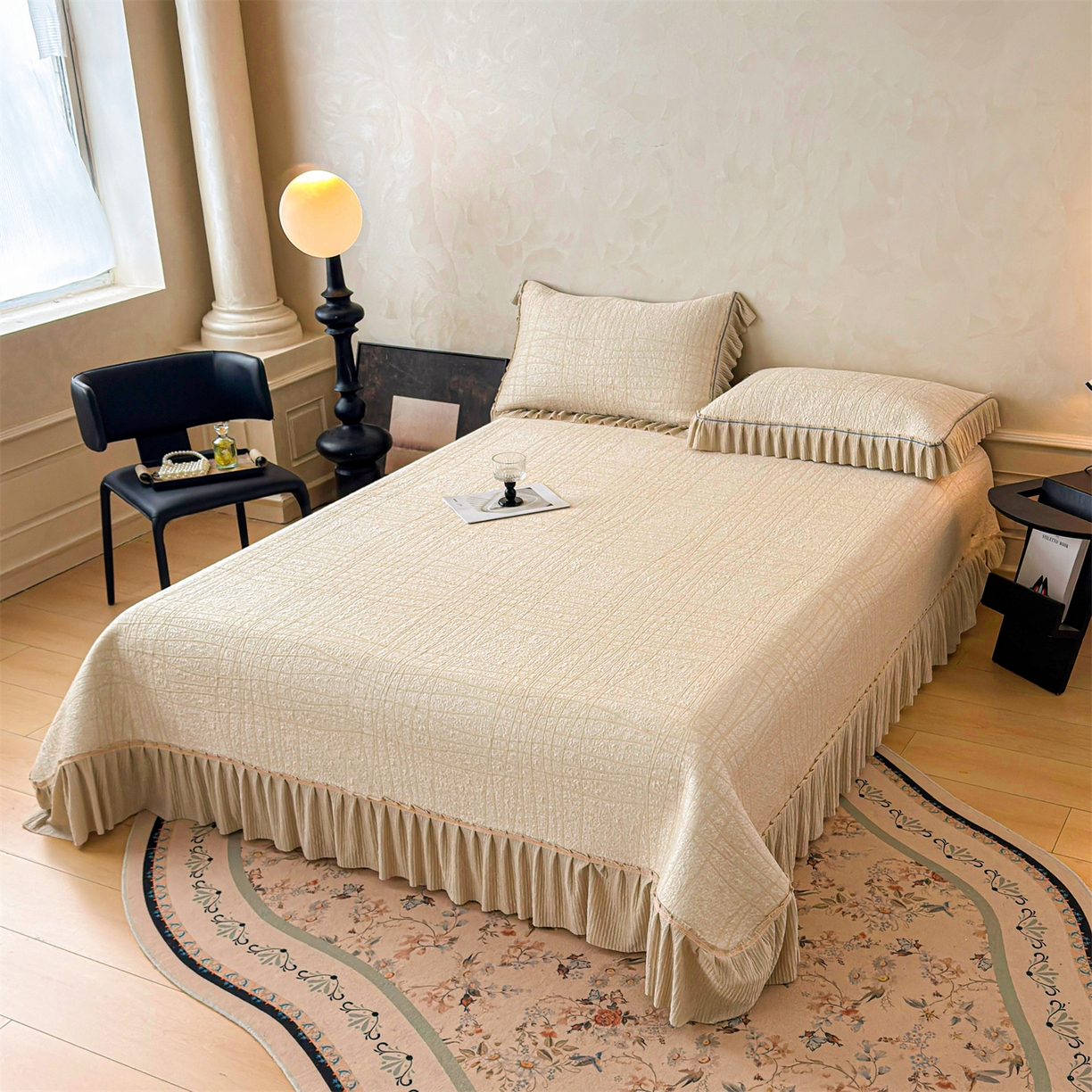 91家纺网 家纺一手货源 找家纺 慕木家纺 2026新款满天星系列冰豆豆凉席(三明治复合)乙纶面料 罗马曲线-卡其