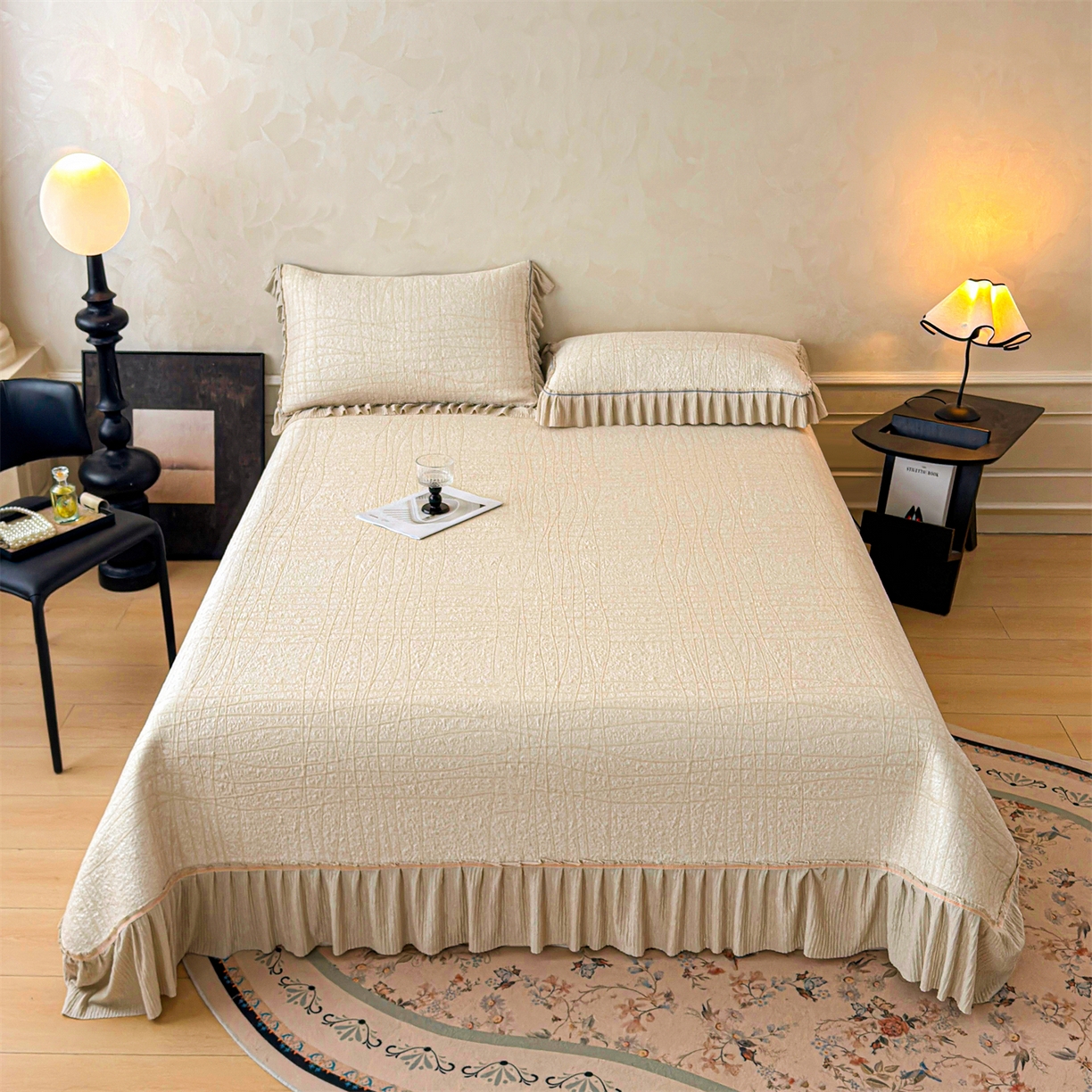 91家纺网 家纺一手货源 找家纺 慕木家纺 2026新款满天星系列冰豆豆凉席(三明治复合)乙纶面料 罗马曲线-卡其