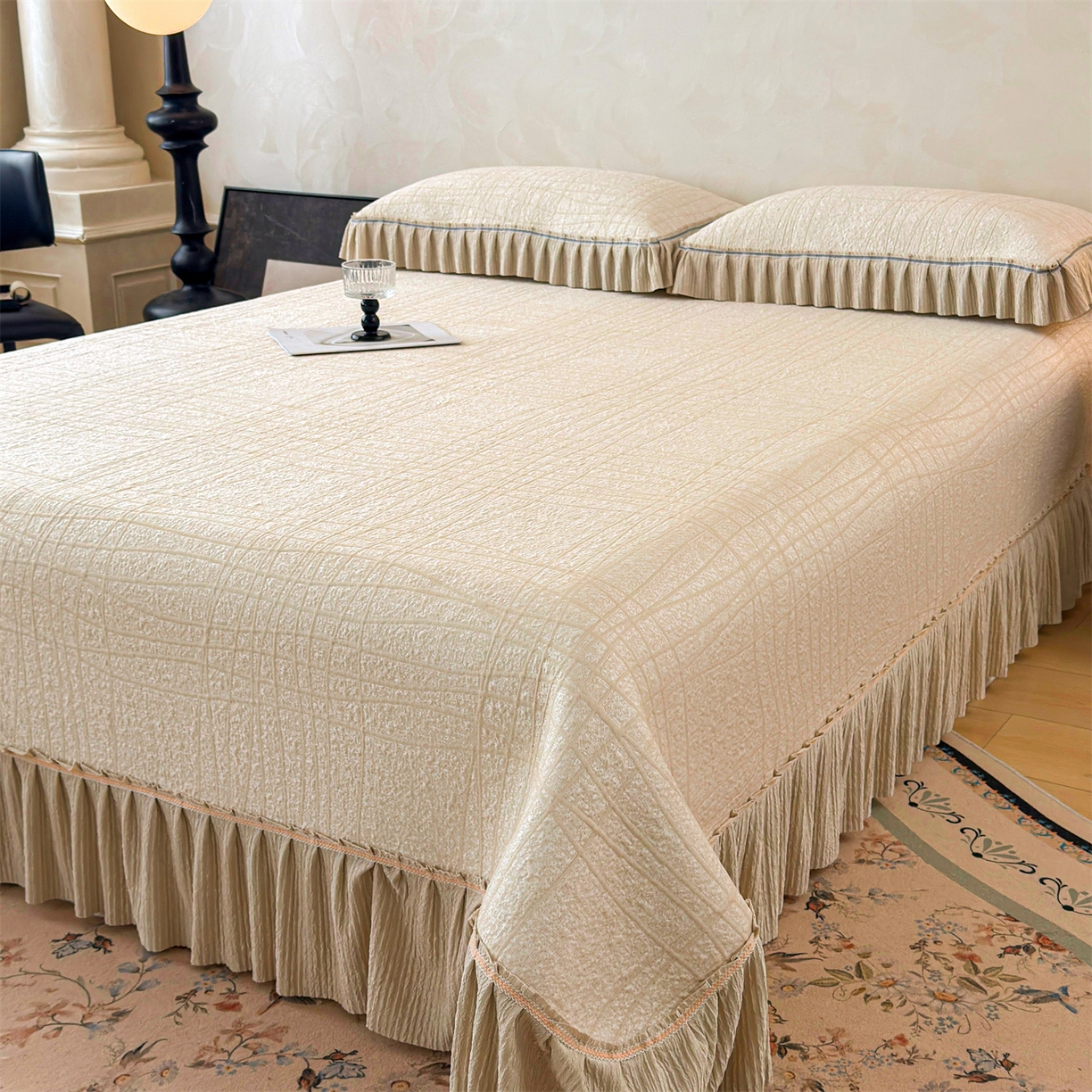 91家纺网 家纺一手货源 找家纺 慕木家纺 2026新款满天星系列冰豆豆凉席(三明治复合)乙纶面料 罗马曲线-卡其