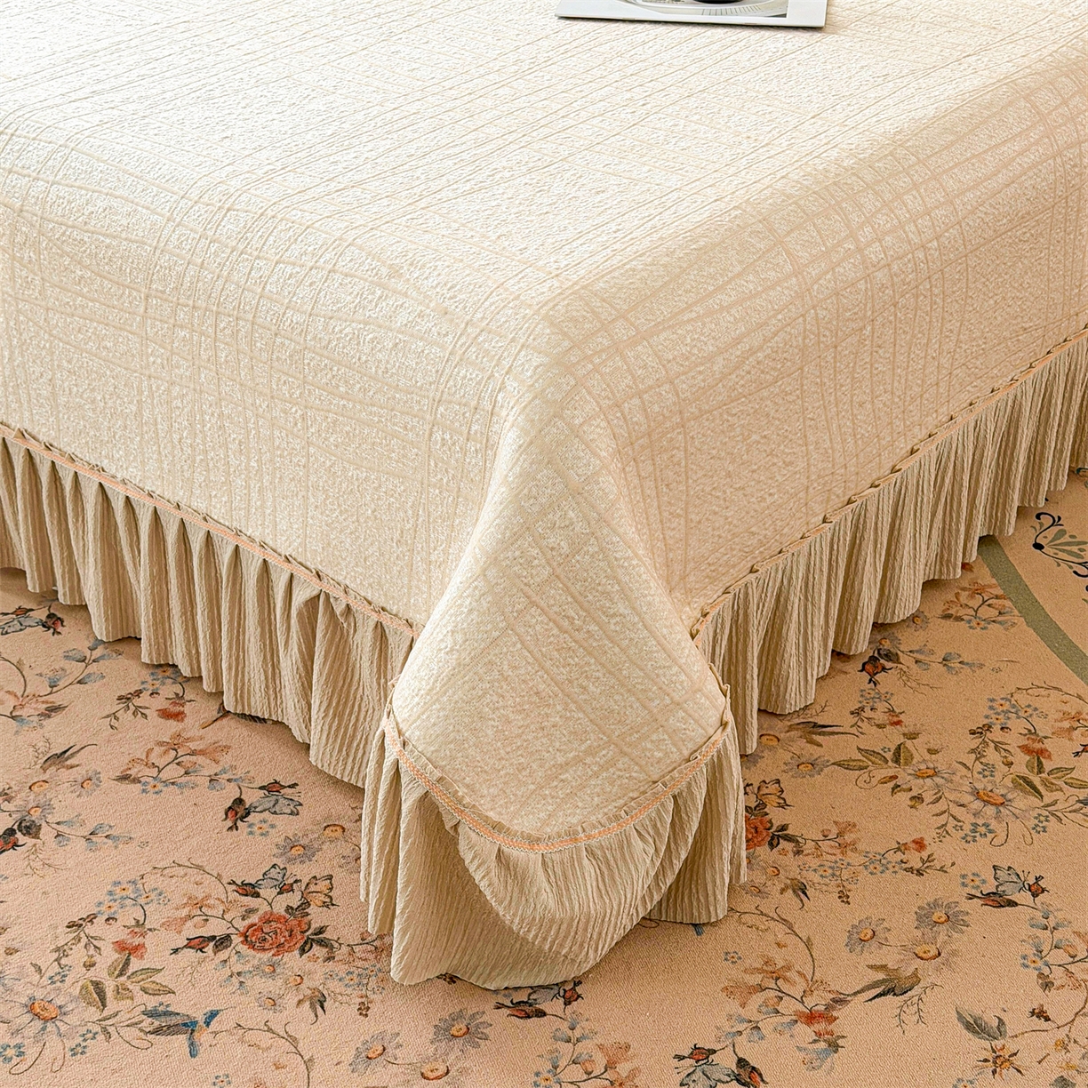 91家纺网 家纺一手货源 找家纺 慕木家纺 2026新款满天星系列冰豆豆凉席(三明治复合)乙纶面料 罗马曲线-卡其