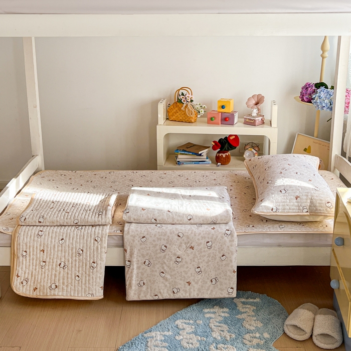 卡普家居 2026新款A类锦氨凉感印花夏被床盖床单款三件套 奶盖Kitty