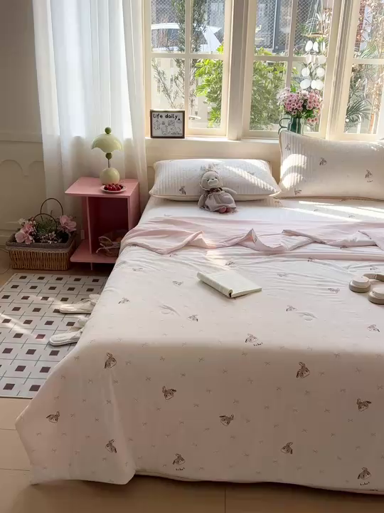 91家纺网 家纺一手货源 找家纺 卡普家居 2026新款A类锦氨凉感印花夏被 奶粉修勾