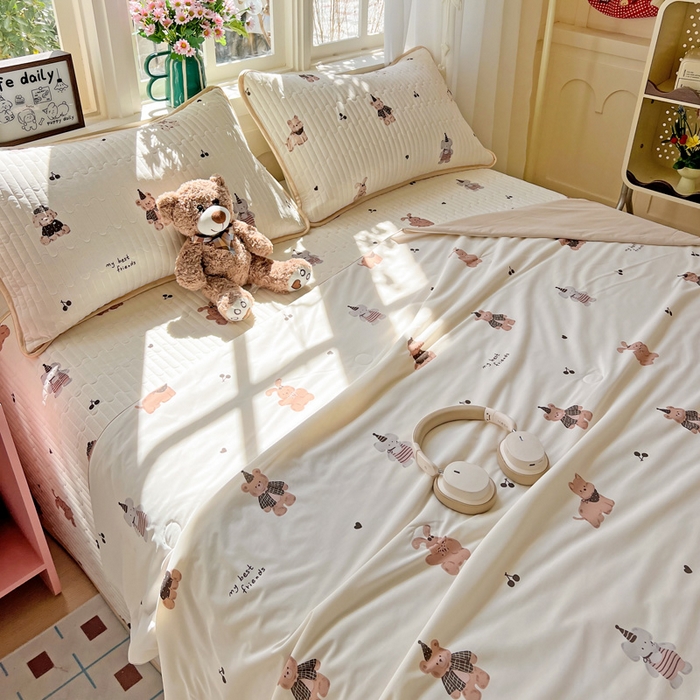 91家纺网 家纺一手货源 找家纺 卡普家居 2026新款A类锦氨凉感印花夏被 奶咖萌宠