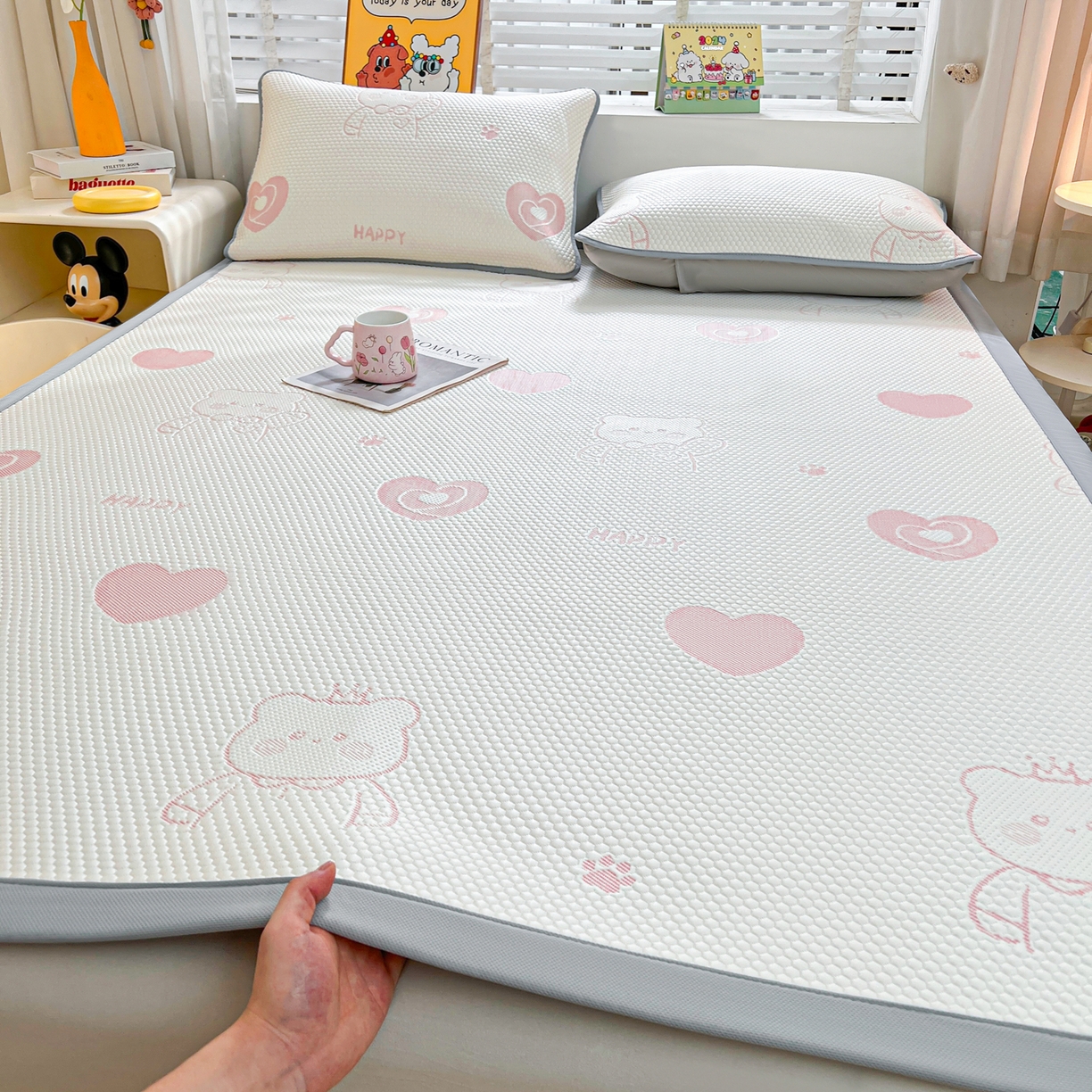 91家纺网 家纺一手货源 找家纺 （总）爱思凯家纺 2026新款A类凉感冰豆豆宿舍凉席席子凉席-灵萌-成人款