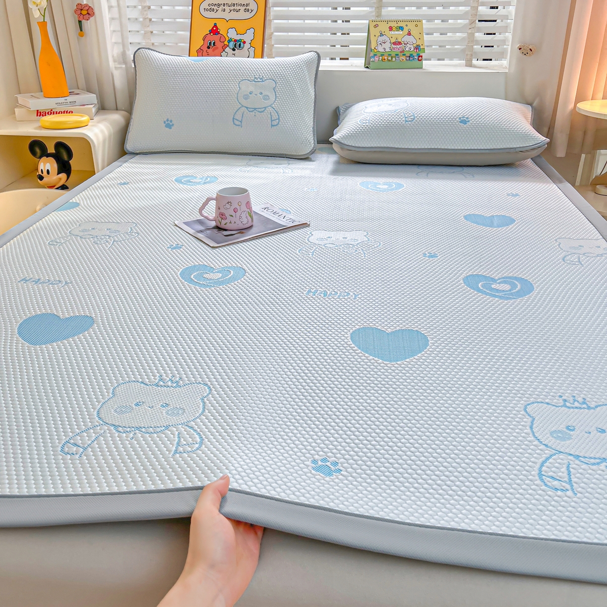 91家纺网 家纺一手货源 找家纺 （总）爱思凯家纺 2026新款A类凉感冰豆豆宿舍凉席席子凉席-灵萌-成人款