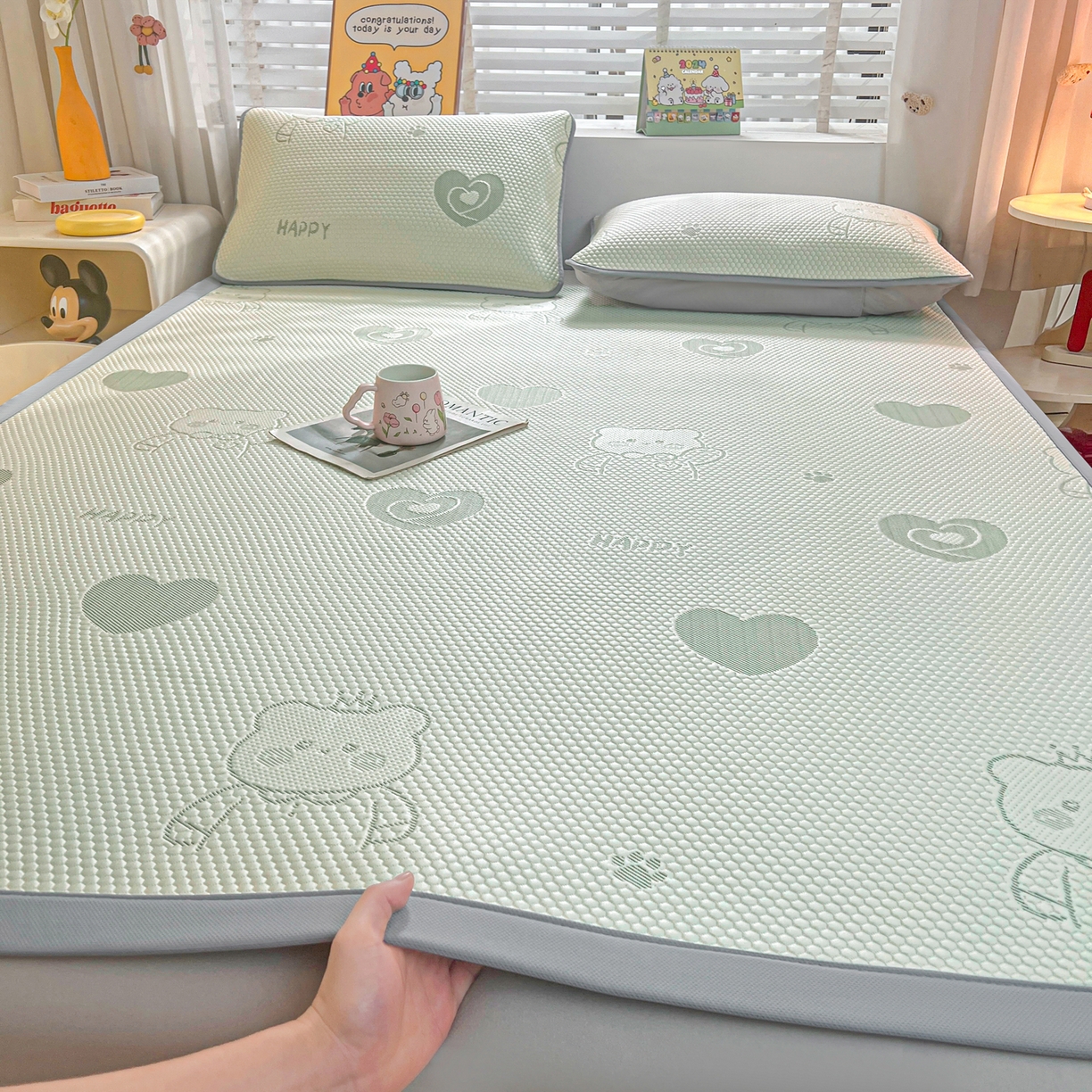 91家纺网 家纺一手货源 找家纺 （总）爱思凯家纺 2026新款A类凉感冰豆豆宿舍凉席席子凉席-灵萌-成人款