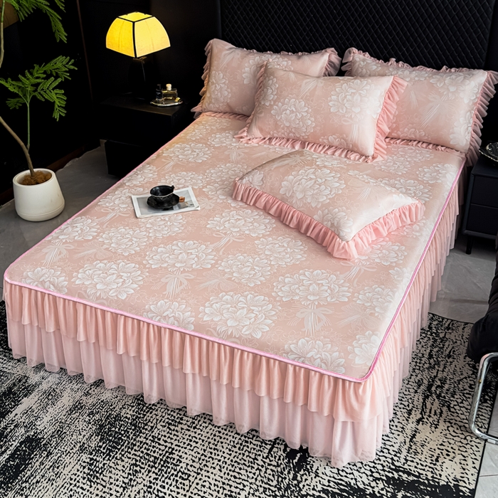 91家纺网 家纺一手货源 找家纺 （总）家之硕家纺 2026春夏新款凉感提花床裙款凉席席子