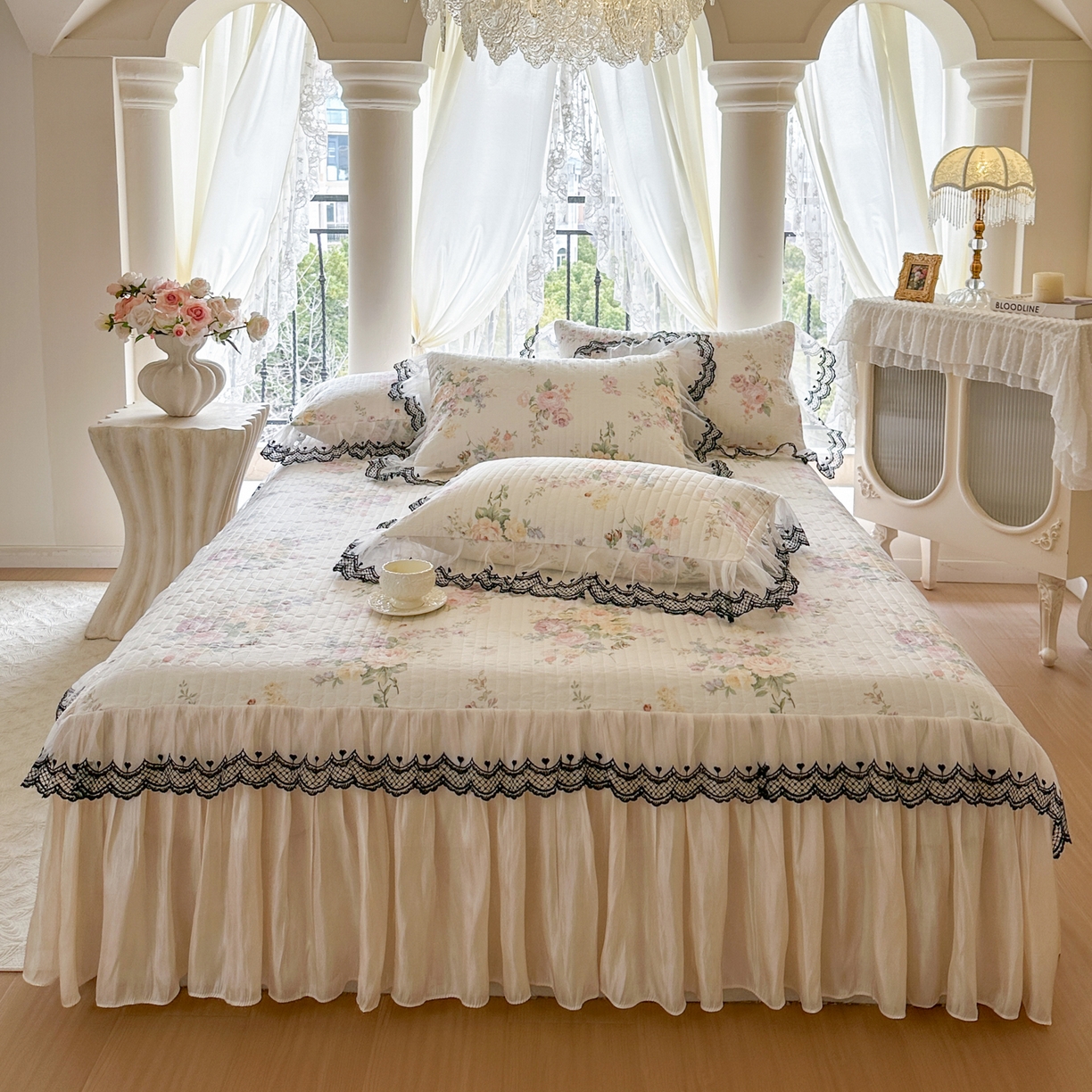 91家纺网 家纺一手货源 找家纺 恋尚 2026春夏新款全棉纯棉印花单床裙床裙单件控价床裙135起床裙三件170起 春薇花信