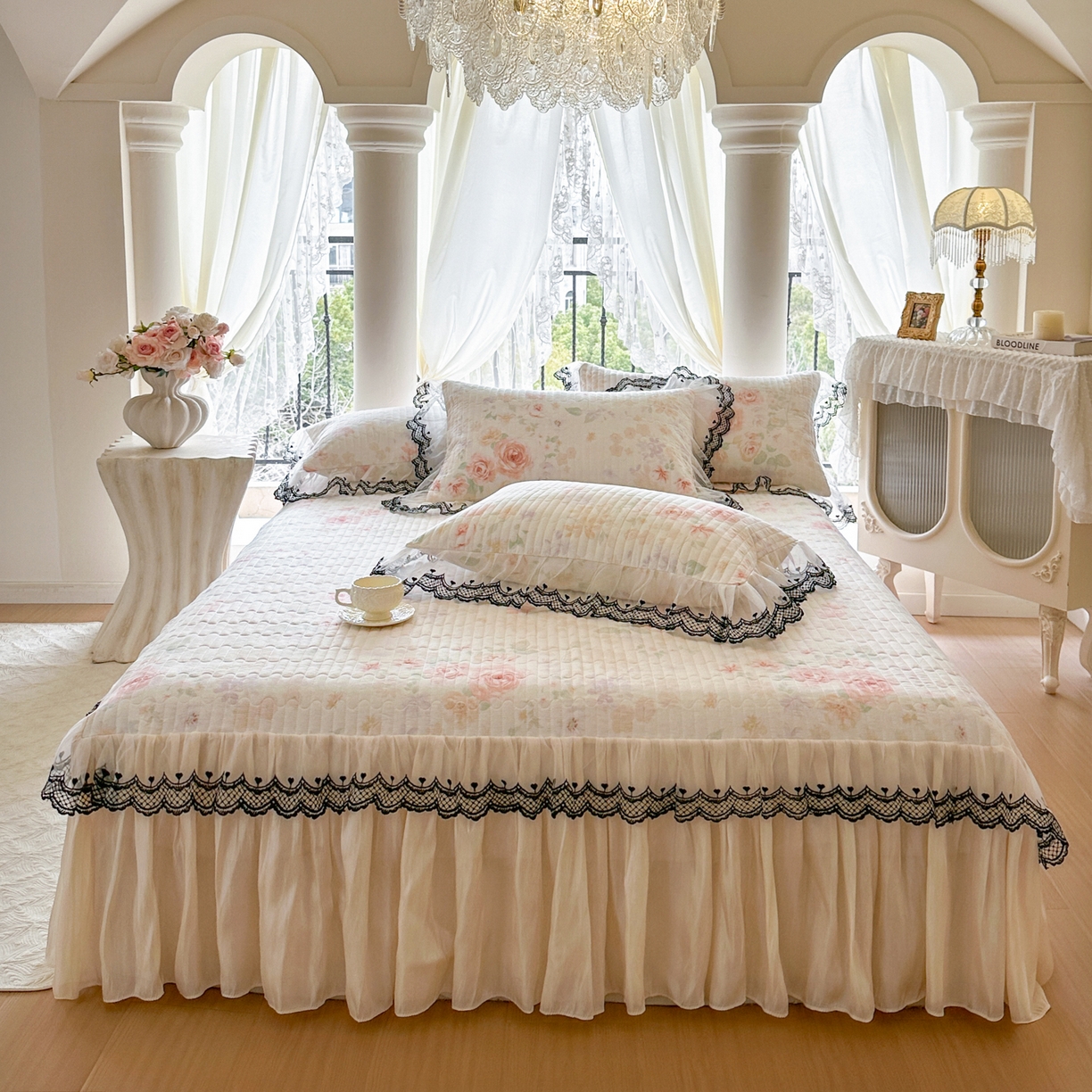 91家纺网 家纺一手货源 找家纺 恋尚 2026春夏新款全棉纯棉印花单床裙床裙单件控价床裙135起床裙三件170起 巴黎清梦