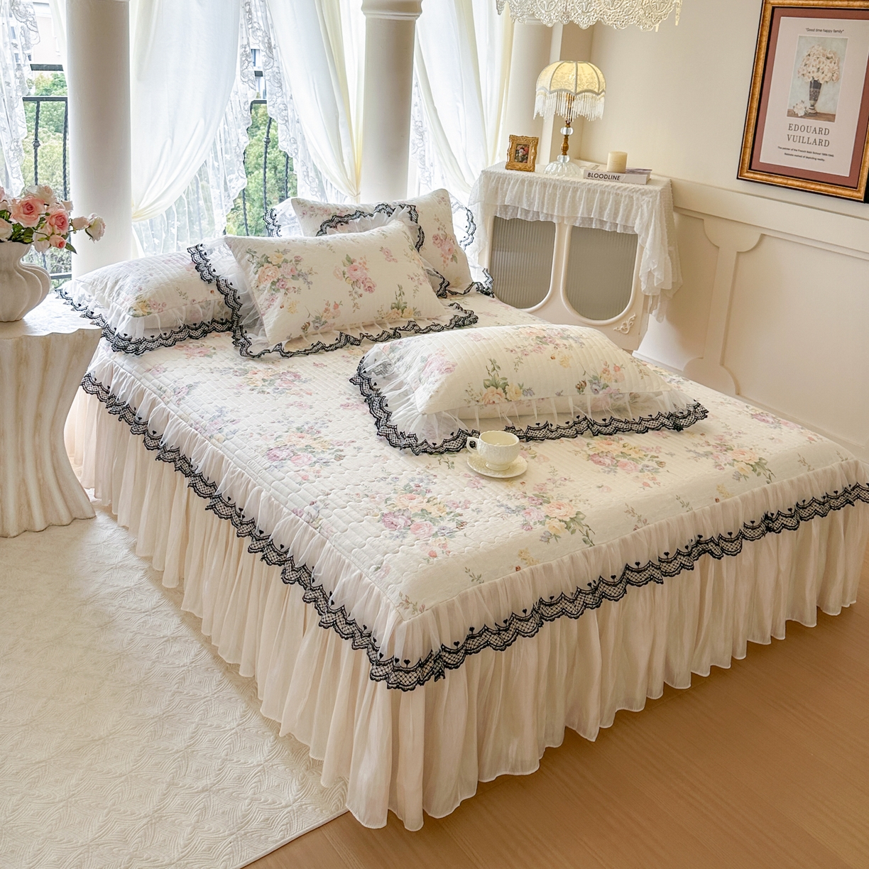 91家纺网 家纺一手货源 找家纺 恋尚 2026春夏新款全棉纯棉印花单床裙床裙单件控价床裙135起床裙三件170起 春薇花信