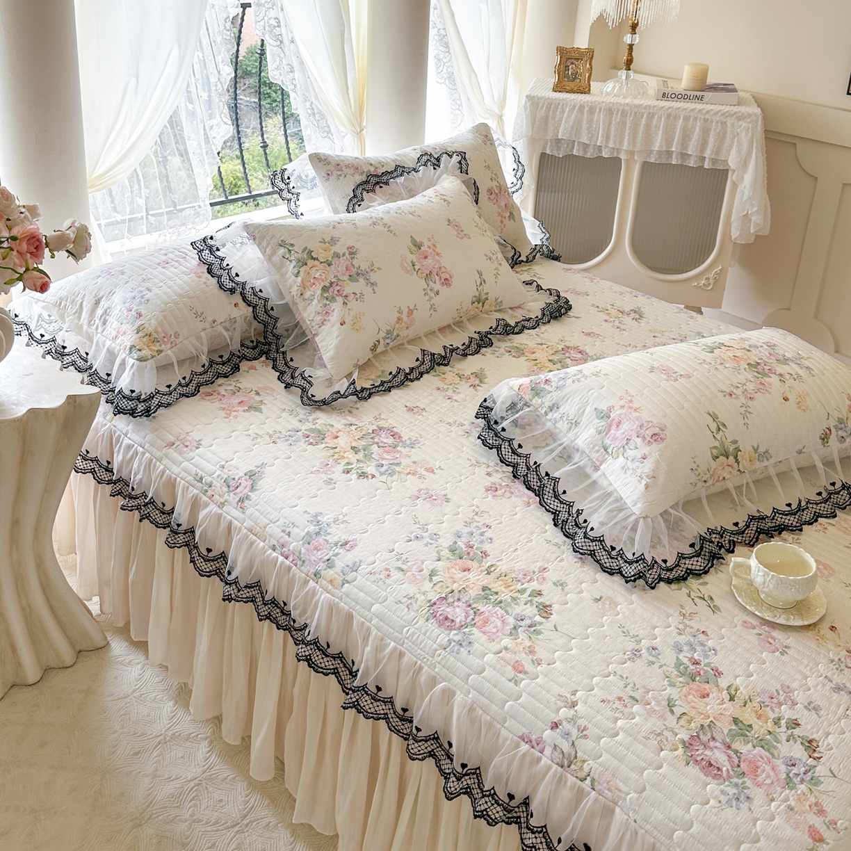 91家纺网 家纺一手货源 找家纺 恋尚 2026春夏新款全棉纯棉印花单床裙床裙单件控价床裙135起床裙三件170起 春薇花信