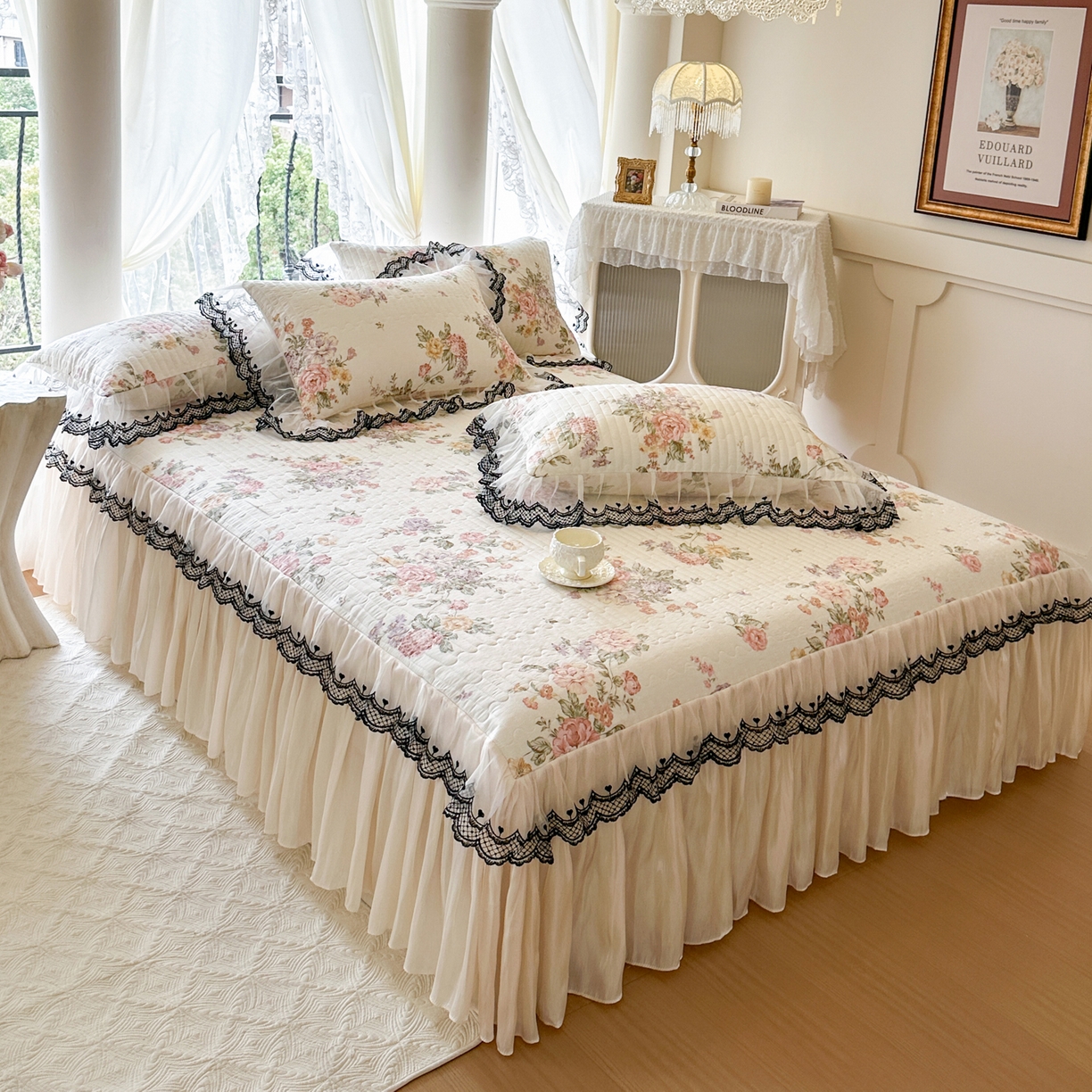 91家纺网 家纺一手货源 找家纺 恋尚 2026春夏新款全棉纯棉印花单床裙床裙单件控价床裙135起床裙三件170起 繁花香颂